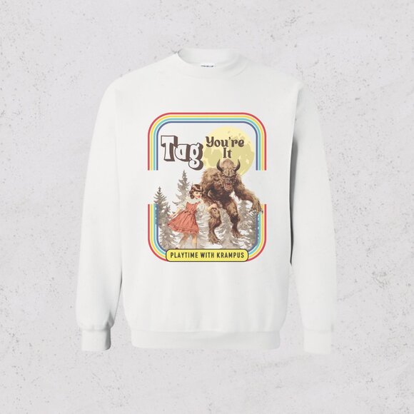 Playtime With Krampus Dark Humor Vintage Style Sweatshirt Folklore Horror Creepy - Picture 3 of 6